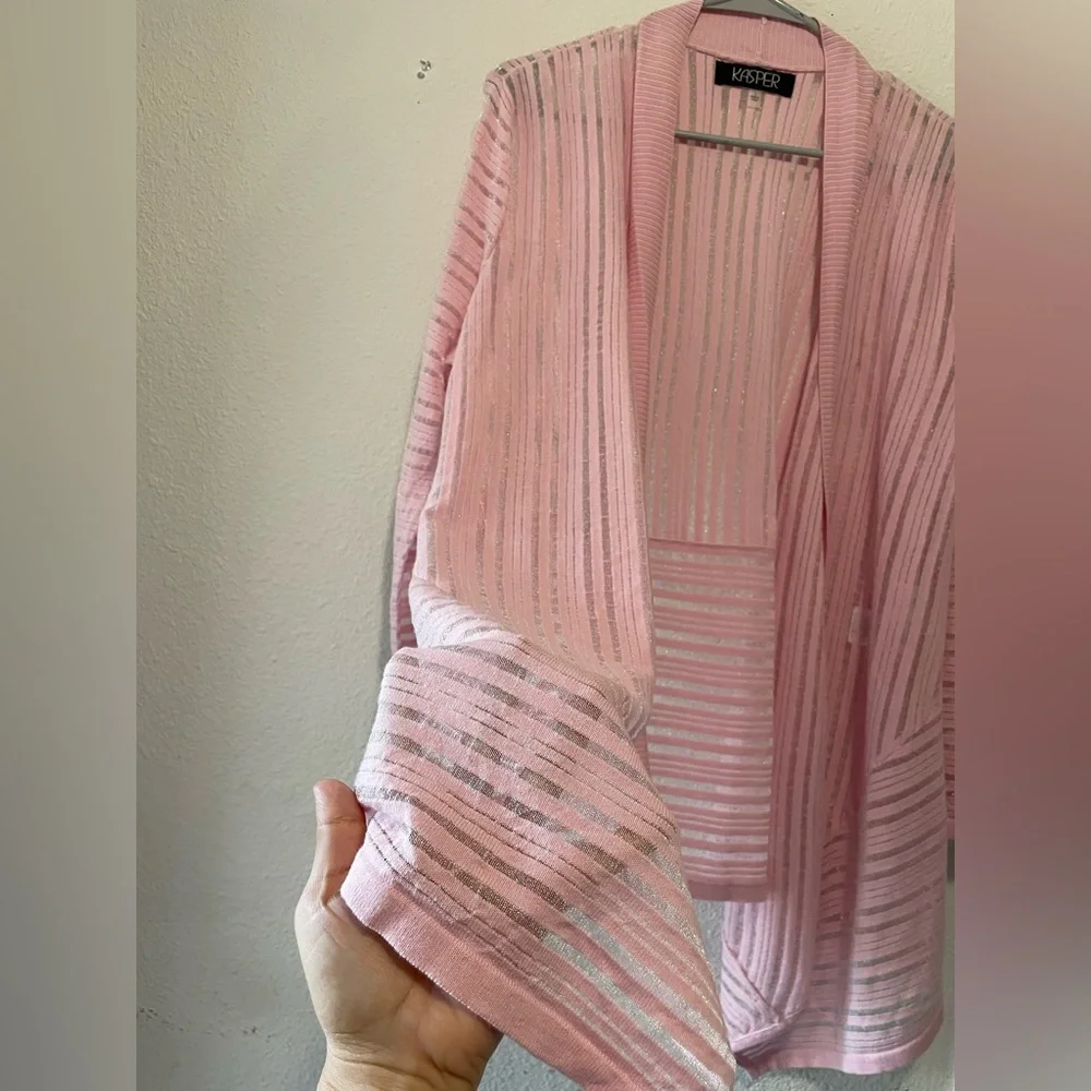 Kasper Blush Pink Striped Cardigan